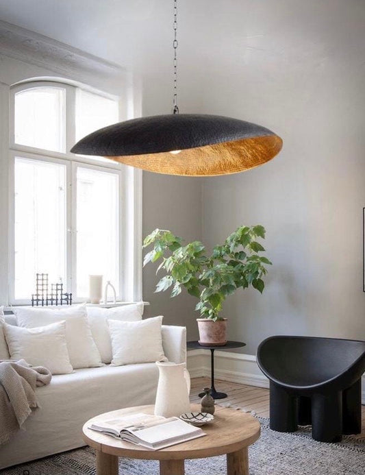 Handmade Moroccan Brass Leaf Pendant Lamp: Black & Gold Arabic Style