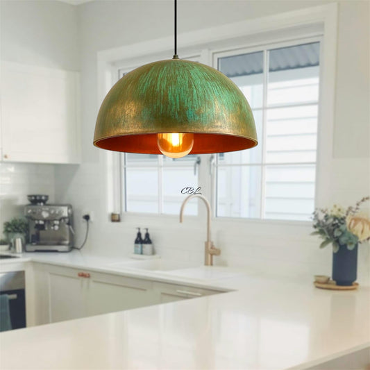 Handmade dome fixture, copper patina lampshade , kitchen island